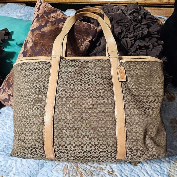 Vintage Coach Y2K Hamptons Large Travel Tote Bag Purse in Signature Jacquard - Picture 1 of 13